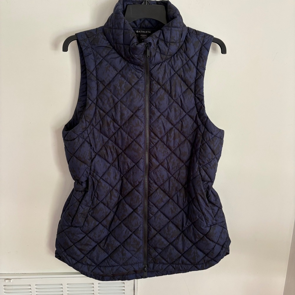 Athleta Whisper Featherless Printed Vest Women Blue Med Quilted Camo Zip Up